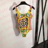 Traje de baño de una pieza con estampado de moda para mujer, mono con tirantes, Bikinis con cuello Halter de secado rápido, traje de baño de fiesta en la playa de diseñador de verano