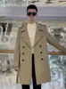 Herren-Trenchcoat aus Baumwolle mit großem Revers, mittellang, zweireihig, britischer Trend, modische Herrenjacke mit dickem Wollfutter 231026