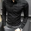 Chemises décontractées pour hommes Chemise à manches longues Printemps et automne Plaid Mode coréenne Slim-fit Beau haut à simple boutonnage