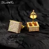 Stud Rock Iced Out Zircon Fileté Oreille Aiguille Boucles D'oreilles pour Hommes Carrés Or Couleur Piercing Boucle D'oreille Femmes Punk Hip Hop Bijoux E153 YQ231026