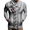 Turtleneck Sweater Coat Men Buttons Decor Long Sleeve Loose Casual Twist Cardigan Sweater Knitwear Open Stitch