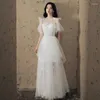 Abbigliamento etnico 2023 Abiti da sposa da ballo da fata Principessa bianchi a maniche corte Abiti da sera lunghi in tulle a-line