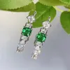 Dangle Earrings Kqdance Luxury 925 Sterling Silver مع مربع 8 ملم الزمرد الأخضر العالي الماس للنساء الحفلات المجوهرات الراقية