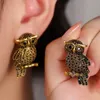 INS Mode Boucles D'oreilles Bijoux Plaqué Or Jaune Micro Pavé Bling Noir CZ Hibou Boucles D'oreilles Goujons pour Femmes Cadeau