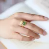 Cluster Ringen Groene Jade Blad Mode Accessoires Chinese Verstelbare Ring Edelstenen Vrouwen Amuletten Sieraden Natuurlijke 925 Zilveren Amulet