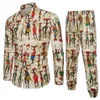 İlkbahar Yaz Moda Çiçek Baskı Erkekler Set Gömlek Pantolon Trailtsuits Sıradan Gömlekler Pamuk Keten Track Suit Plus Boyut306K