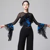 Stage Wear Flare Sleeve Ballroom Dance Tops Rumba Samba Vêtements Tango Performance Costume Femmes Bal Valse Dancewear DL11131