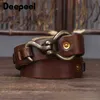 Belts Deepeel 3.3cm Wide Genuine Leather Belt Cowhide Thickened Men's Brass Hooks Waistband Male Retro Jeans Designer Girdles YQ231026