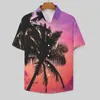 Мужские повседневные рубашки с пальмами, свободная рубашка, мужские пляжные закаты, гавайские принты с короткими рукавами, модные блузки больших размеров