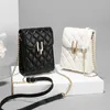 Evening Bags PU Leather Lingge Shoulder Bag Trend Fashion Simple Chain Mobile Phone Bag Women's Foreign Style Crossbody Mini Bag 231026