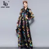 LD Linda Della Runway Maxi Dress Plus Size Women's Long Sleeve Collar Vintage Ploral Print Chiffon Party Holiday Long Dre244p