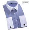 Camicie eleganti da uomo Camicia con polsini francesi da uomo Taglie forti 5xl 6xl Gemelli a righe tinta unita a maniche lunghe da uomo formali delicati di qualità Include