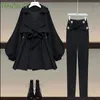 Women's Two Piece Pants Korean Elegant Spring Autumn Suit Women Fashion Trench Coat Slim Hight Waist Trousers Two-piece 2023 Casual Jacket