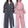 Women's Two Piece Pants Autumn Set Women Winter Coat Long Sleeve Pink Tops And High Waist Pant Outfit Female Sport Tracksuits Suit Jogging