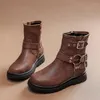 Botas estilo occidental vaquero corto para niños niñas de 2 a 8 años 2023 otoño invierno cuero caballería bloqueo hebilla tobillo bota