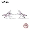 Ohrstecker WOSTU 925 Sterling Silber Feine rosa Libelle Ohrringe Insekt Tier Ohrstecker für Frauen Original hochwertiger Schmuck YQ231026