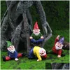 Decoratieve objecten beeldjes 12st/set Mini Fairy Garden Dronken Yoga Kabouters Miniatuur Ornamenten Set Dwerg Vreugdevuur Standbeelden Bloempot Deco Dh8Aj