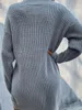 Женские трикотажные футболки больших размеров, повседневное платье-свитер, однотонное, с v-образным вырезом и длинным рукавом, эластичное мини-вязаное, осень-зима 231025