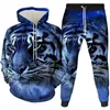 Męskie dresy tygrysy wzór drukowanych dla zwierząt Zestawy dla zwierząt z kapturem i spodnie 2pcs duże bluzy moda odzież męska