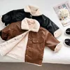 Ceketler erkekler kalın sıcak deri ceket sonbahar kış yumuşak kadife kürk ceket moda çocuk bisikletçisi çocuk kıyafetleri