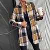 Women's Leather Faux Leather Women Fashion Plaid Print Woolen Coat Autumn Elegant Single-breasted Loose Jacket Winter Casual Long Sleeve Outerwear 231026