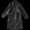 Casacos de trincheira masculinos roupas da moda casaco de couro do plutônio jaqueta longa design exclusivo solto ajuste duplo breasted na altura do joelho outwear