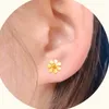 Stud Earrings Pure 24K Yellow Gold 999 SunFlower For Women