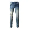 Jeans da uomo Il marchio di alta qualità Azzurro Streetwear Slim Fit Lettere in pelle Toppe ricamate elasticizzate