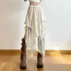 Skirts Women's Solid High Waist Lace Irregular Hem Long Skirt Vintage Sen Style Holiday Half-Length Lady's Clothing