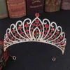 Hair Clips Red Crystal Crown Rhinestone Gold Color Tiaras And Crowns For Women Jewelry Party Halloween Accessories Headpiece Prom Gift