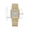 Kvinnors klockor The Bling King Women tittar på rostfritt stål Iced Out Rhinestone Bling Square Form Luxury Waterproof Write Watches 231025