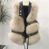 Women's Fall and Winter Fur Designer Vest Lapel Sleeveless Button Slim Large Size Faux Fur Coat Fur One Piece Clip 6GA85