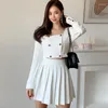 Work Dresses Fashion Sexy Street Clothes Women Vintage Double Breasted Square Collar Short Coat Jacket Pleated Mini Skirt Female 2 Pieces