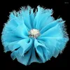 Flores decorativas 5 pçs/lote 3 "16 cores nascido artificial chique gasto chiffon liga strass botão flor para meninas acessórios de cabelo