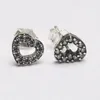 Stud Earrings Pave Openwork Heart Earring For Women Authentic S925 Sterling Silver Jewelry Lady Girl Birthday Gift