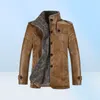 Vintage PU Leather Jackets Men039s Winter Warm Thicken Faux Fur Fleece Liner Men Jacket Windproof Stand Collar Slim Fit Male Co9037487