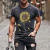 Homens camisetas Mens T-shirt Verão Manga Curta Girassol Crânio Impressão Gráfico Camisetas Ginásio Fitness Camisetas Sportwear Diário Ca218O