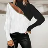 Женские блузки, женский топ с аппликацией, декор на молнии, блузка с полой волнистой текстурой, стильная мягкая женская блузка с длинным рукавом