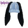 Casquettes de baseball Harajuku Y2k hiver chaud en peluche oreilles de lapin Denim chapeaux de Baseball pour femmes hommes unisexe Streetwear Hip Hop casquettes 231025