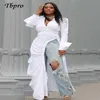 Sukienki zwyczajne Kobiety w stylu Vintage Długie rękawowe sukienka w szpic w dekolcie wysoka z boku rozłam Ruched Up Wrap White Maxi Long Dress Fashion Lapel Clar ST2558