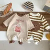 Rompertjes Baby Lente Herfst Romper Voorkant Schattige Beer Borduren Lange Mouw Jumpsuit Baby Meisje Jongens Casual Kleding voor 0-3Y Rompertjes 231025