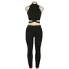 Pantalon de deux pièces pour femmes ANJAMANOR Baddie Set Femmes Mode 2023 Outfit Sport Côtelé Cross Crop Débardeur Et Leggings Taille Haute D87-DZ34