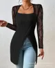 Pulls pour femmes Boutonné Slit Asymétrique Cou Top en tricot Femmes Col carré Plis Tops Slim 2023 Automne Pulls Split Y2K Jumpers