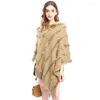 Women's Sweaters Ladies Knitted Fur Hoodies Wrap For Women Autumn Winter Shawl Solid Color Pullover Loose Sweater With Tassel Fall Poncho