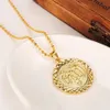 Femmes hommes foi en or massif GF 24K chaîne jaune forme ronde pendentif bijoux 19 6 classique musulman Whole190w