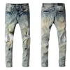 Mens Robin Jeans Ripper nödställda män denim cyklister byxor knähål lapptäcke jean mäns storlek 28-40