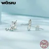 Stud WOSTU 925 Brincos de Prata Esterlina Cat Pet Ear Studs Lindas Jóias Finas para Mulheres Menina Festa Aniversário Presente de Memória YQ231026