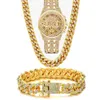 Zegarki damskie luksus mrożony zegarek dla mężczyzn dla mężczyzn Hip Hop Miami Bling CZ Cuban łańcuch duży złoty łańcuch Naszyjka Bransoletka Rhinestones Mens Watch 231025