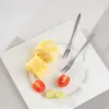 Gafflar 13 cm fruktgaffel rostfritt stål två-tin snacks kaka efterrätt hem tabell cafeteria flatvarukök kök tillbehör