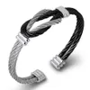 Titanium Steel Men's ed Cable Wire Bracelets & Bangles Unisex Punk Jewelry Black France Cuff Knot Bracelet Whole Ban253y